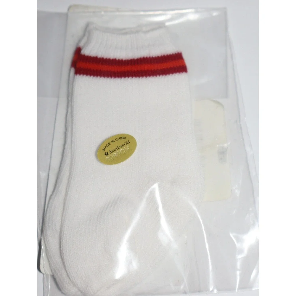 American Girl Doll White Athletic Socks Red Orange Stripes 2007 New